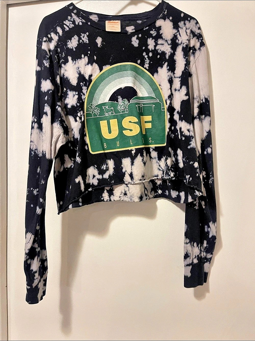 Throwback Tie-Dye USF Cropped long sleeve T-shirt Size Large